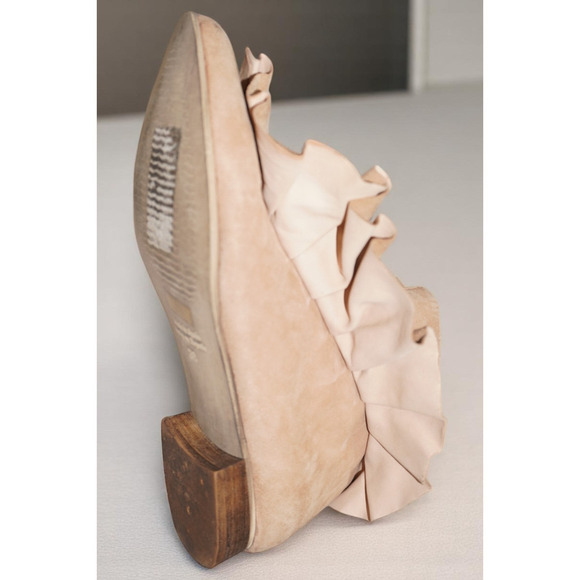 Anthropologie Camel Suede Ruffle Booties – Women’s Size 38 | Boho Western Ankle - Picture 5 of 11